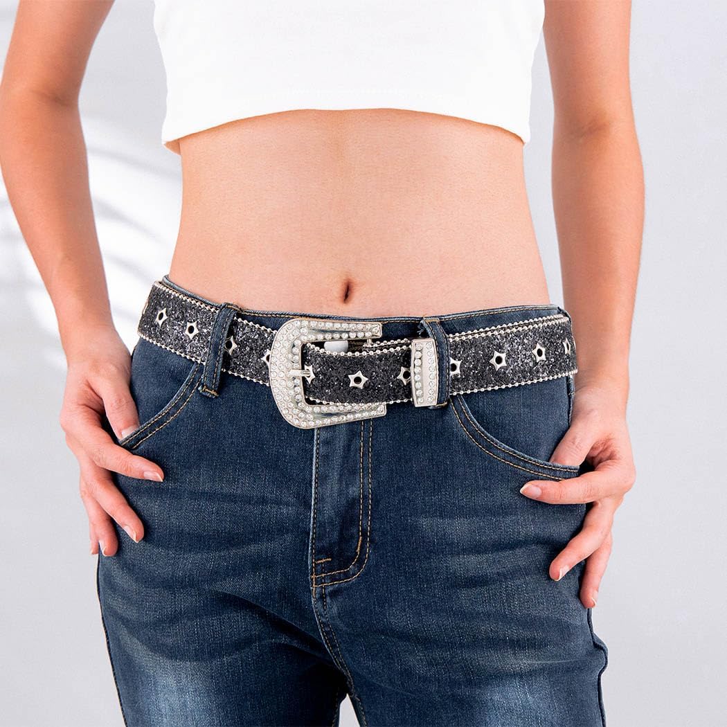 Black Cowgirl Belts Black Rhinestone Belt Western Belts for Women - Image 2
