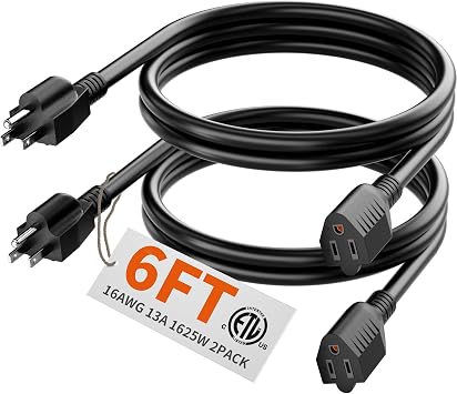 HUANCHAIN Indoor Outdoor Black Extension Cord 6FT 2Pc Waterproof 16/3 Gauge