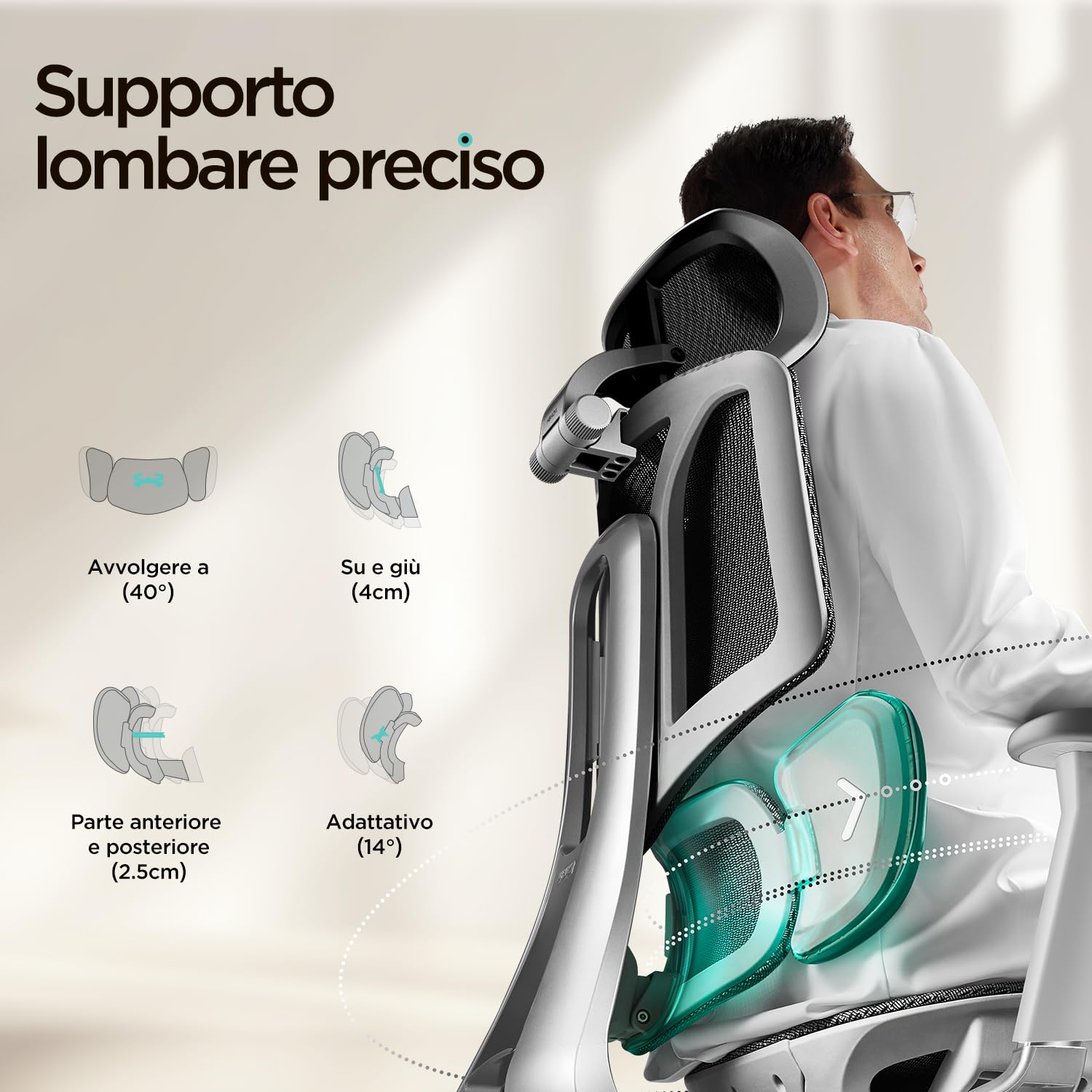 Hbada E3 Air Sedia Ufficio e Scrivania Ergonomica, con Supporto Lombare Dinamico a 3 Zone, Testiera Regolabile 3D, Braccioli Regolabili 3D, Grigio senza Poggiapiedi