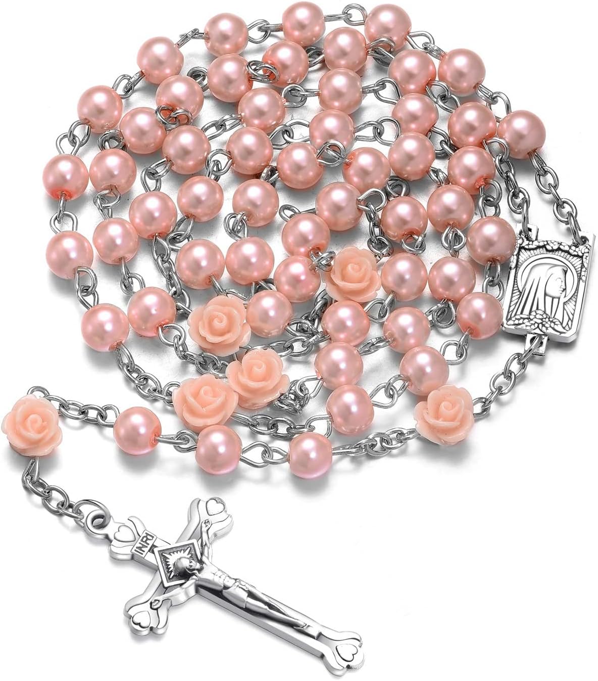 SZQCZB Rosary Beads Catholic Necklace Holy Soil Medal Cross Crucifix with Metal Box and 18pcs Prayer Cards - Image 2