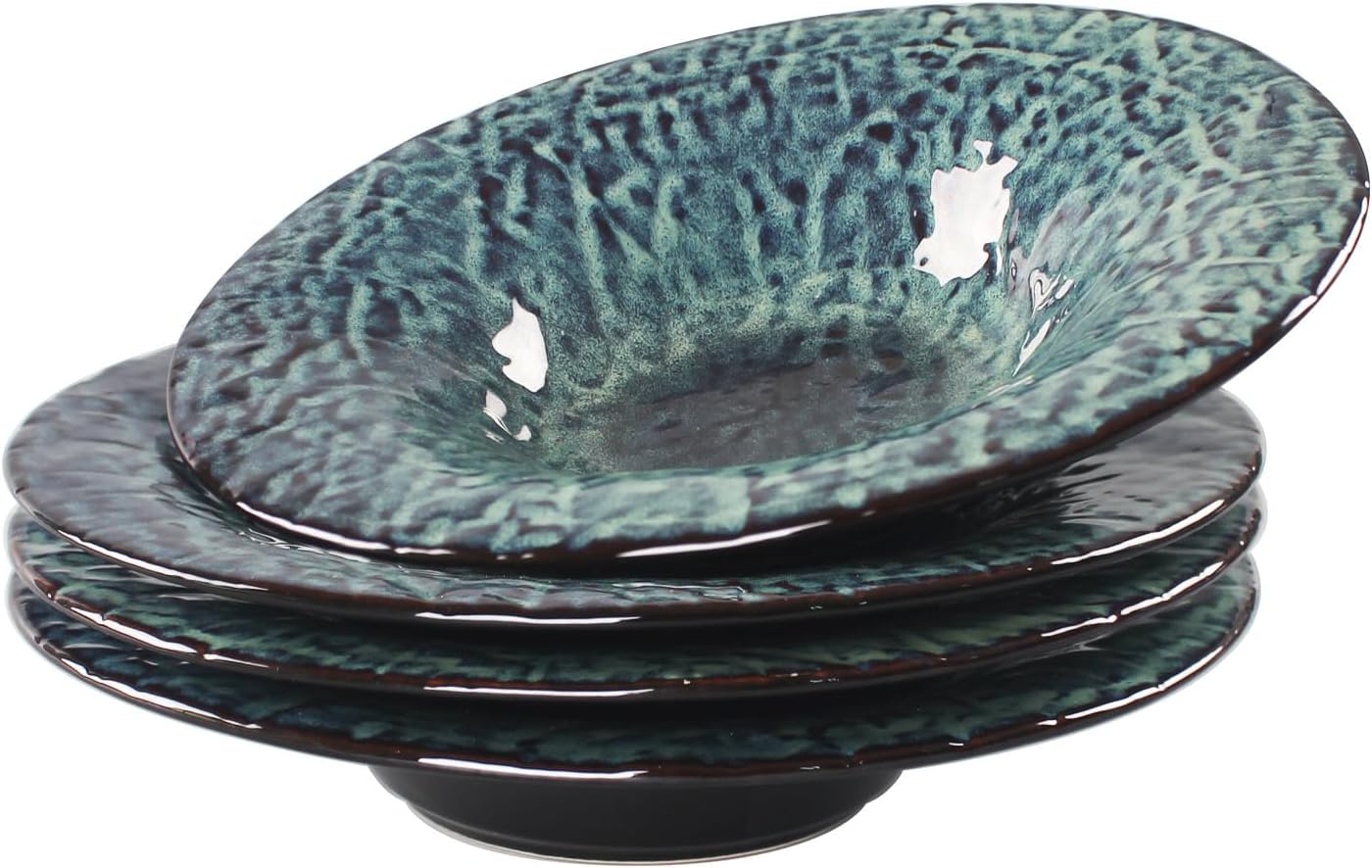 Ceramic Pasta Bowls, 12 oz Pasta Plates, Reactive Glaze Pasta Bowl Set of 4, Large Wide Serving Bowls for Salad, Dessert, Fruit, Microwave & Dishwasher, Oven Safe