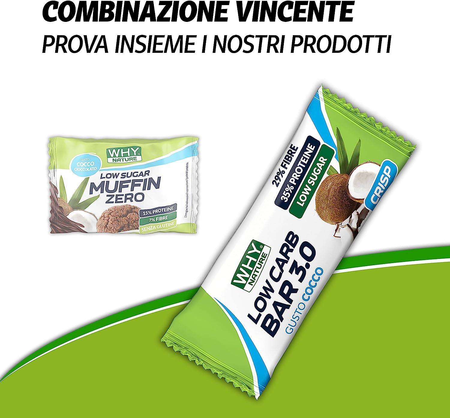WHY NATURE LOW SUGAR MUFFIN ZERO - Muffin Proteici Senza Glutine - Snack Proteici Gusto Cocco e Cioccolato - Box da 16 Pezzi - 27 gr