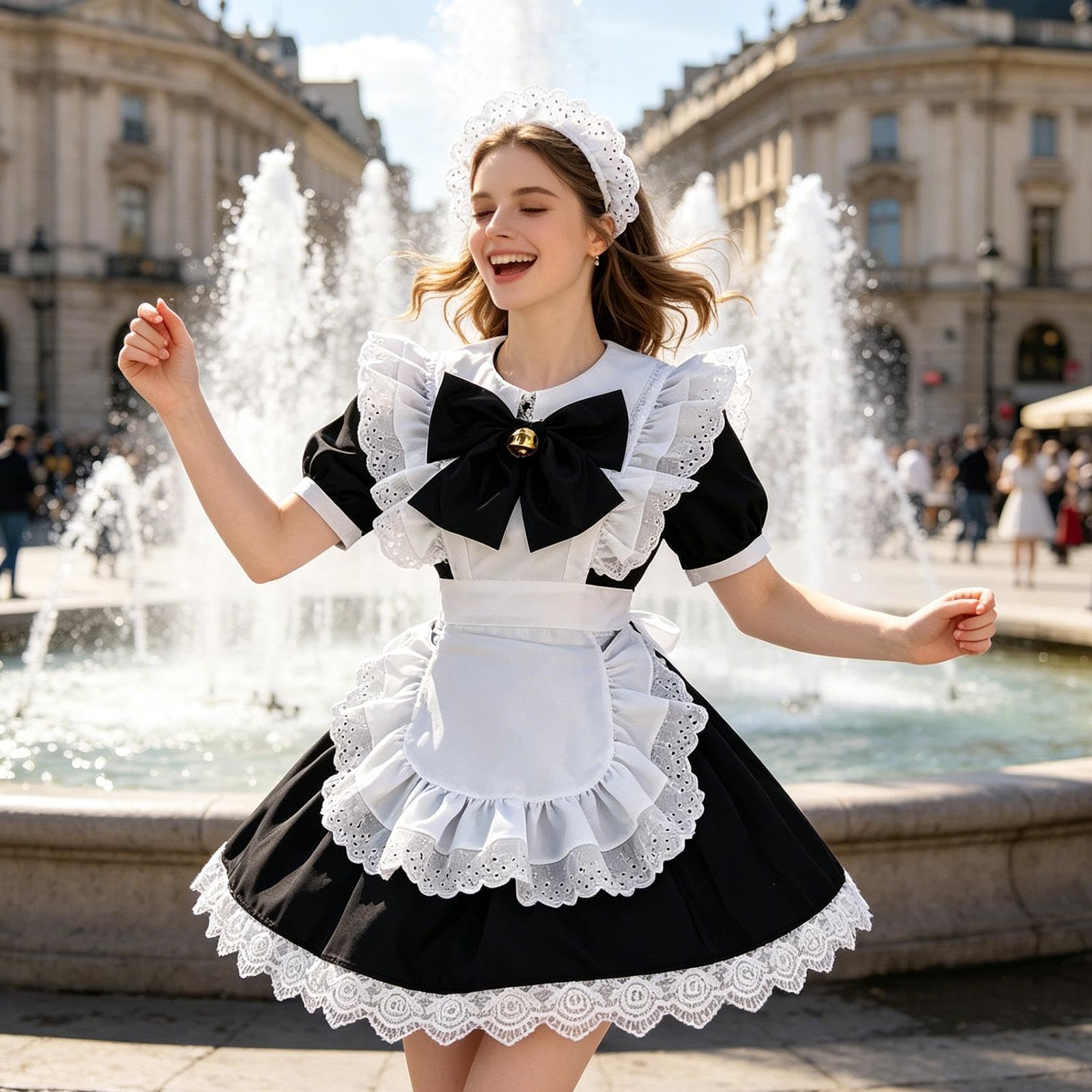 Kostium pokojówki dla kobiet, urocze fantazyjne ubrania damskie z koronką, fartuch pokojówki, strój cosplay, na Halloween, imprezę, festiwale, do wewnątrz, na zewnątrz, do szkoły, domu, podwórka