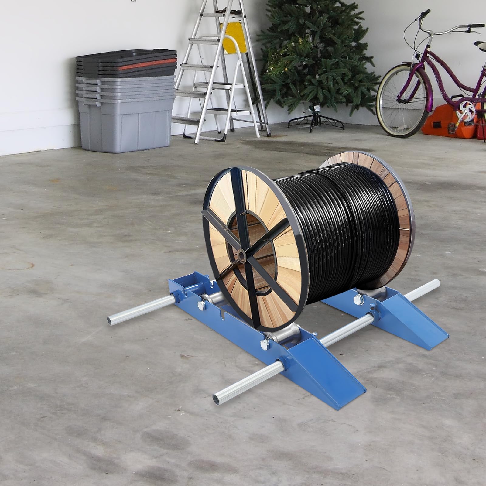 Soporte para carretes de cables con 3 niveles de rodillo trasero ajustable, para carretes de cable de 30 cm a 120 cm, capacidad de carga de 1 t, ayuda para la gestión de cables