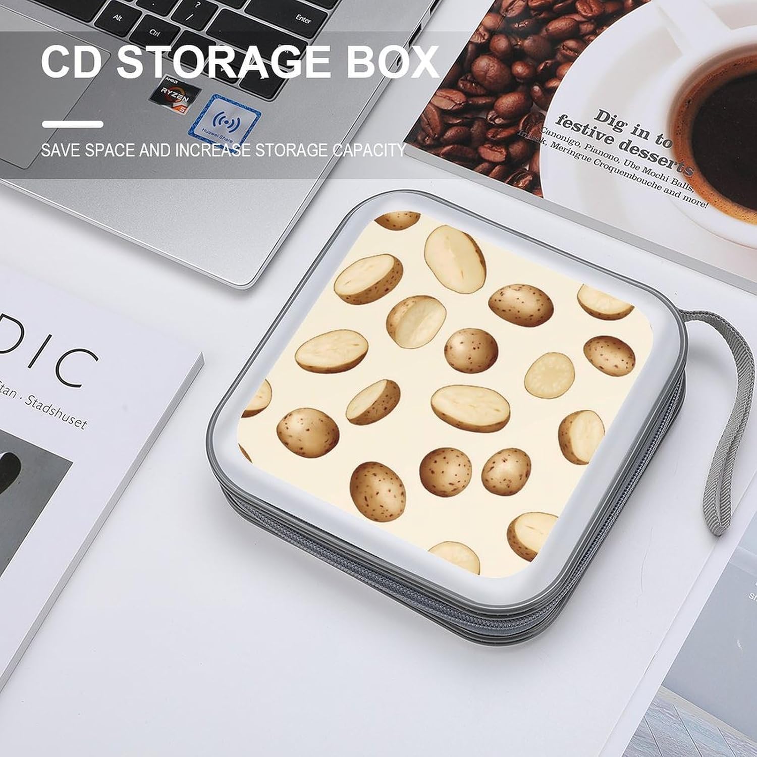 Potatoes And Potato Slices Protective CD Case Storage Rack 40 Capacity DVD Holder Organizer Car Travel