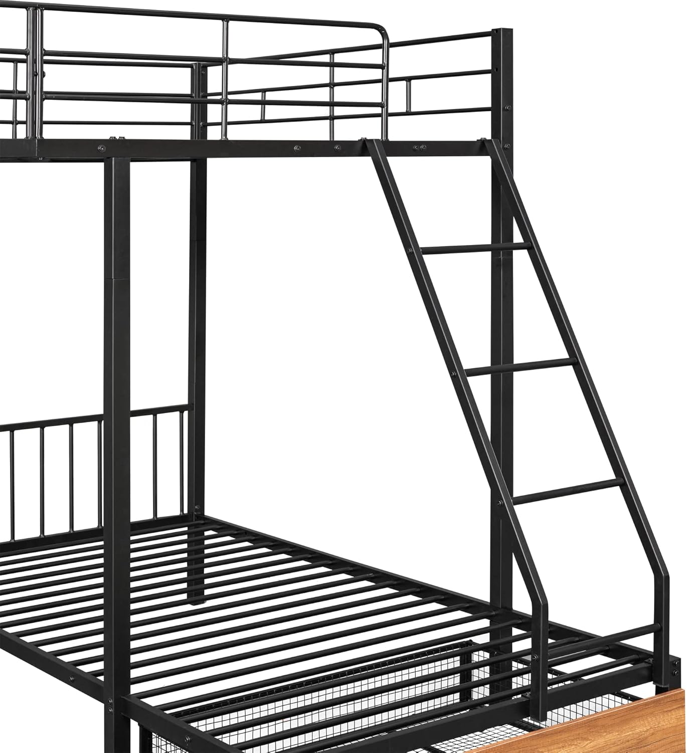 Harper & Bright Designs Full Over Twin Over Twin Metal Bunk Bed with Drawers, Triple Bunk Bed with Ladder and Full Length Guardrails, Converts to 3 Separate Beds, No Box Spring Needed, Black+Nature