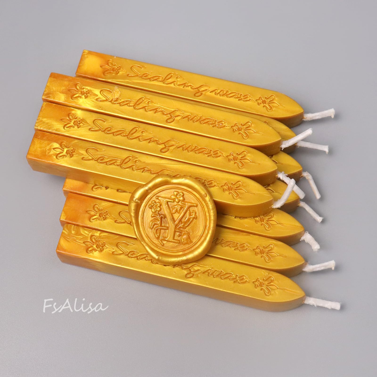 fsalisa Gold Wax Seal Sticks with Wick, 10Pcs for Decorative Wedding Invitations Cards, Envelopes, Gift Packages - Image 3