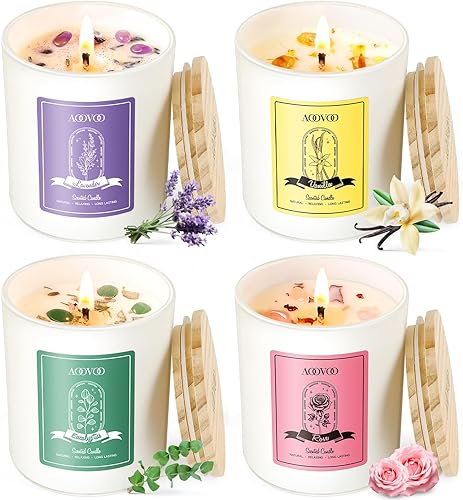 AOOVOO Velas perfumadas de rosavainillaeucaliptolavanda para mujeres - Vela de aromaterapia con cristales en el interior, velas de soja de 28 oz
