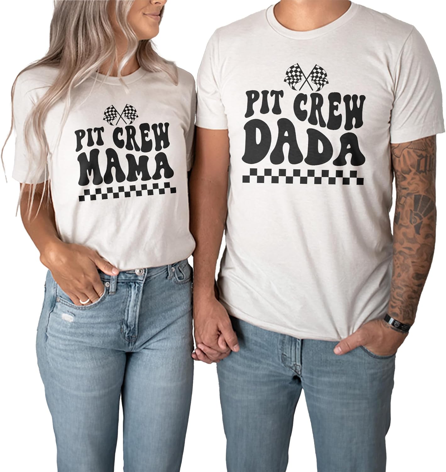 Pit Crew Mama and Dada Shirts - Fast One Two Fast Birthday Party Theme - Mom & Dad Race Car Racing T-Shirt - Unisex Graphic Tee White