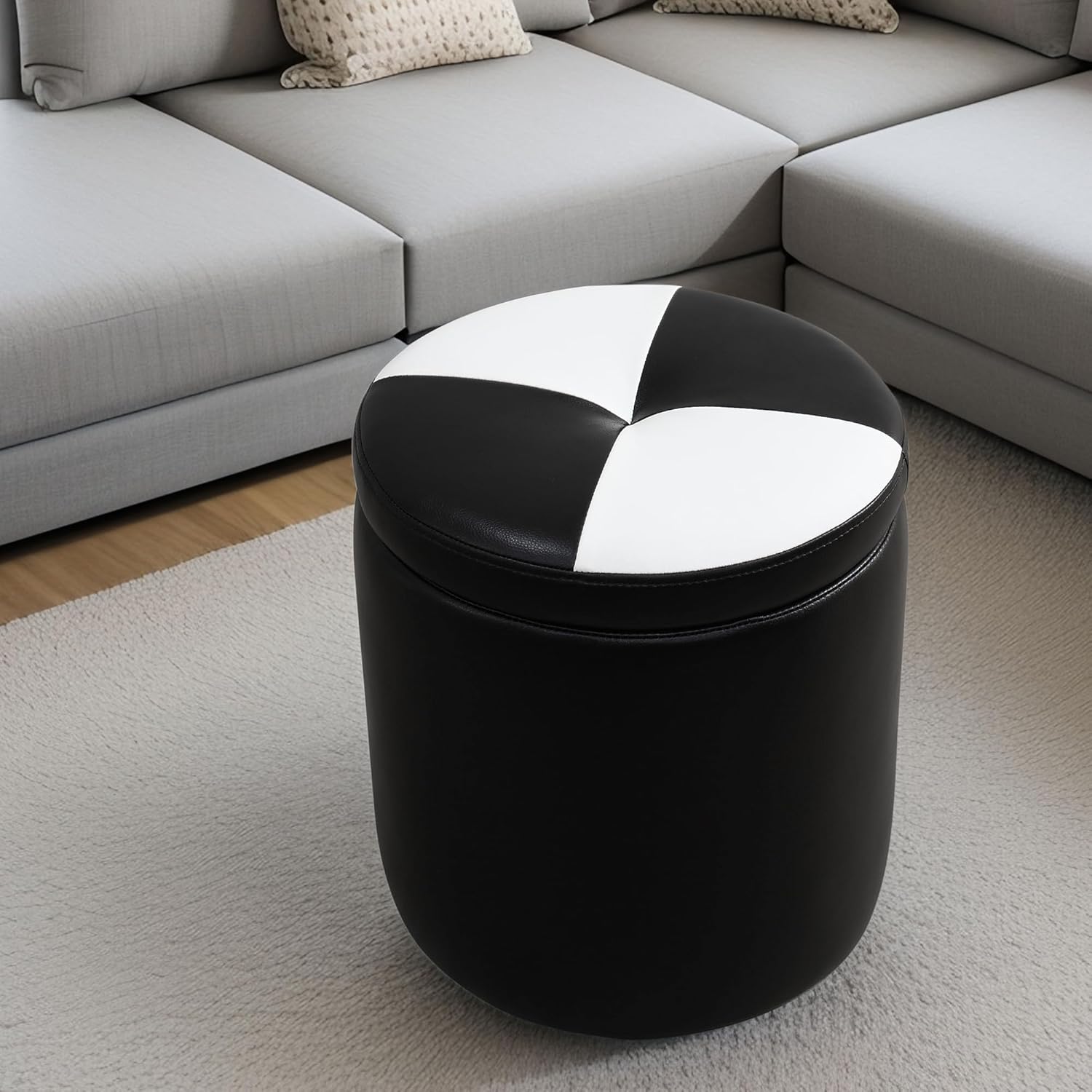 GRETERST Ottoman Round Storage Ottoman Faux Leather