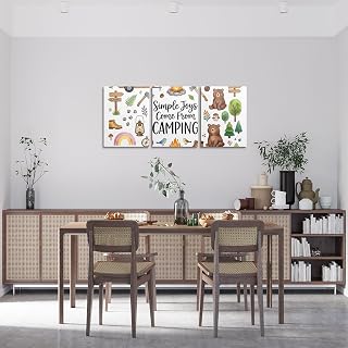 Erosebridal Forest Themed Camping Canvas Wall Decor, RV Bunk Camper Outdoor Framed Wall Art Set of 3, Woodland Farmhouse Bear Girls Kids Boys Bedroom Room Decor, Travel Trailers Poster Pictures