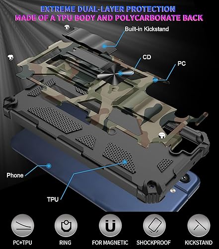 Miniatura 7 de Funda para Samsung Galaxy S21 (no compatible con S21 Plus), funda de camuflaje militar con protección de grado militar, probada en caídas y función