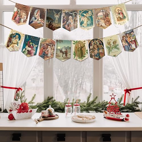 Miniatura 3 de Decoraciones navideñas vintage de Jesús, pancarta de Navidad de Santa Natividad tradicional para Navidad, fiestas, chimeneas