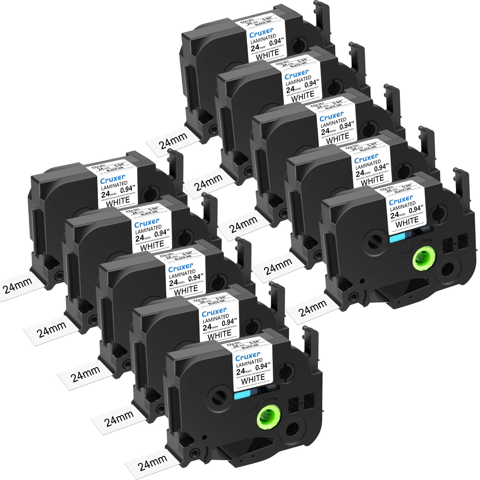 Cruxer 10 Pack Replacement for P-Touch TZe-251 TZ251 TZe251 24mm 0.94" Black on White Laminated Tape Compatible with ptouch PT-D600 D600VP P700 P750W P900W P950NW P710BT 9600 PT-H500LI Label Maker โ image 1
