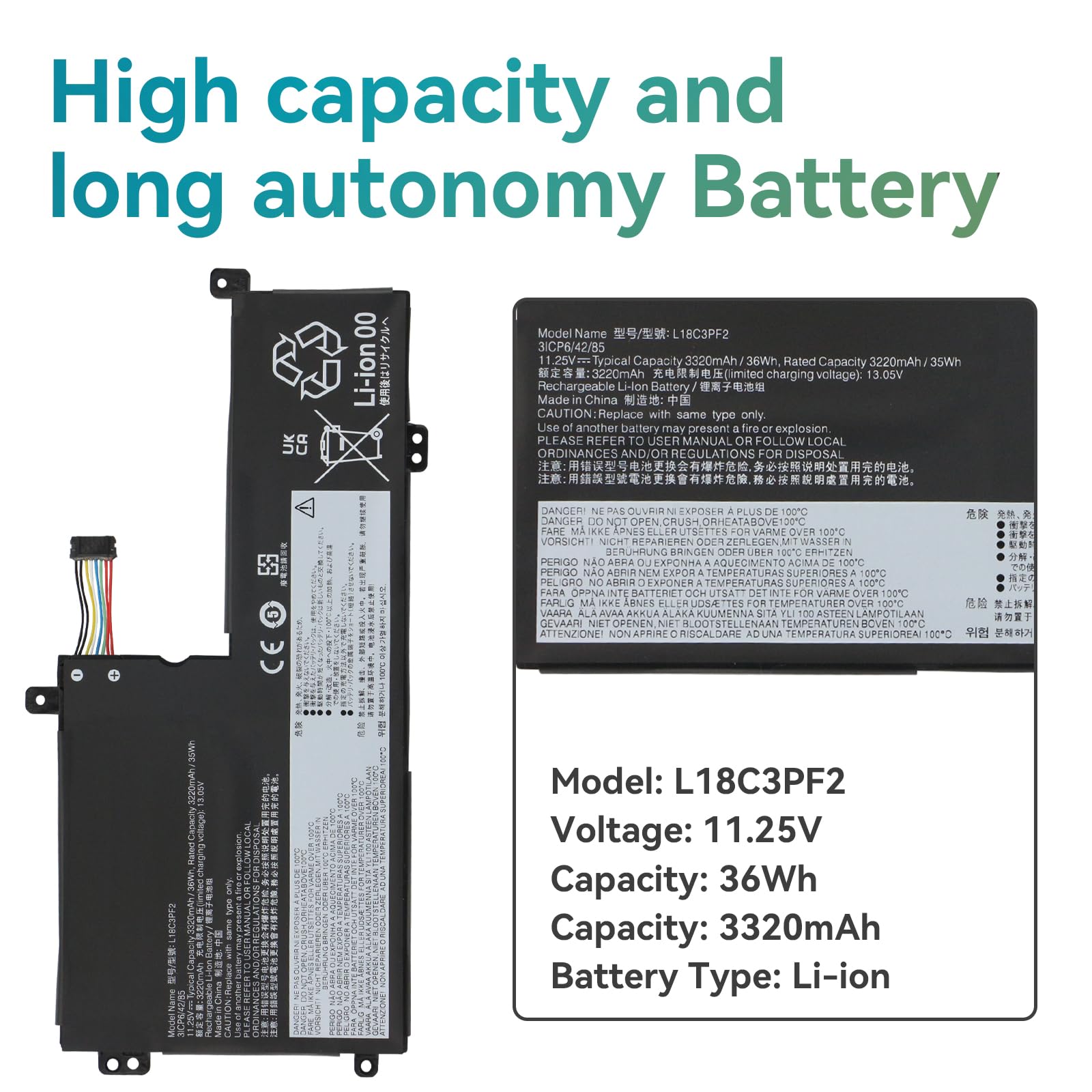 Green Cell L18C3PF1 L18M3PF1 Battery for Lenovo Ideapad L340-15IRH L340- 17IRH Laptop (4600mAh 11.55V Black
