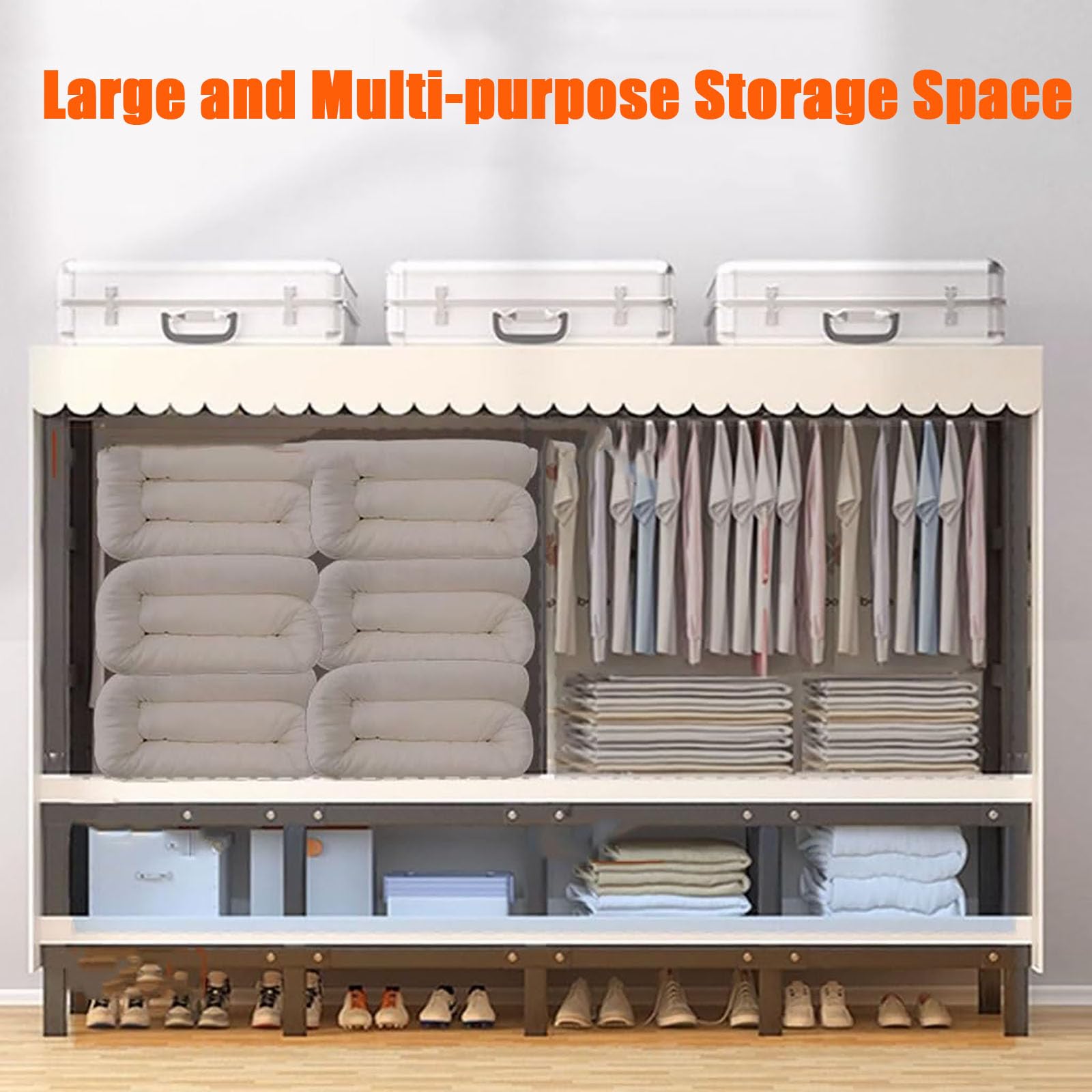 Grote draagbare kast opbergrek opvouwbare kleding organisatie rack ruimtebesparende kapstok met stofkap kast organisatie-eenheid voor slaapkamer Grote draagbare kast opbergrek opvouwbare kleding organisatie rack ruimtebesparende kapstok met stofkap kast organisatie-eenheid voor slaapkamer