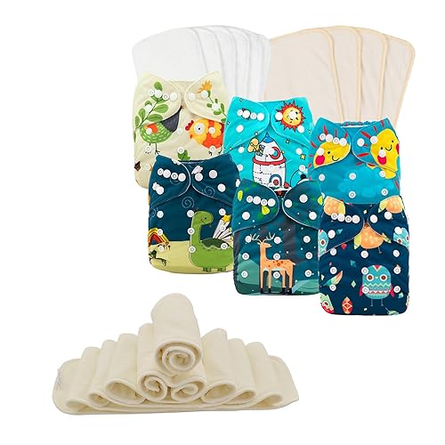 babygoal Pañales de tela reutilizables, paquete de 6 + 6 piezas de microfibra + 16 piezas de rayón de insertos de bambú, tamaño único, fundas de