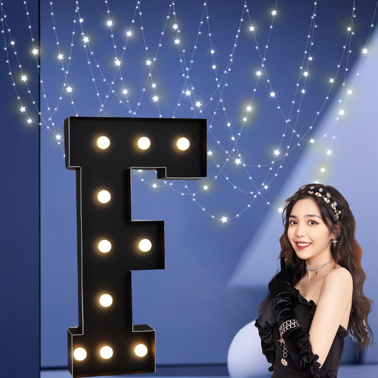 UEGFSIJRF 3FT Black Large LED Marquee Light up Letters, Giant Number Sign Big Mosaic Letters for Balloons Supplies Indoor/Outdoor Decorations(Letter F,4FT)