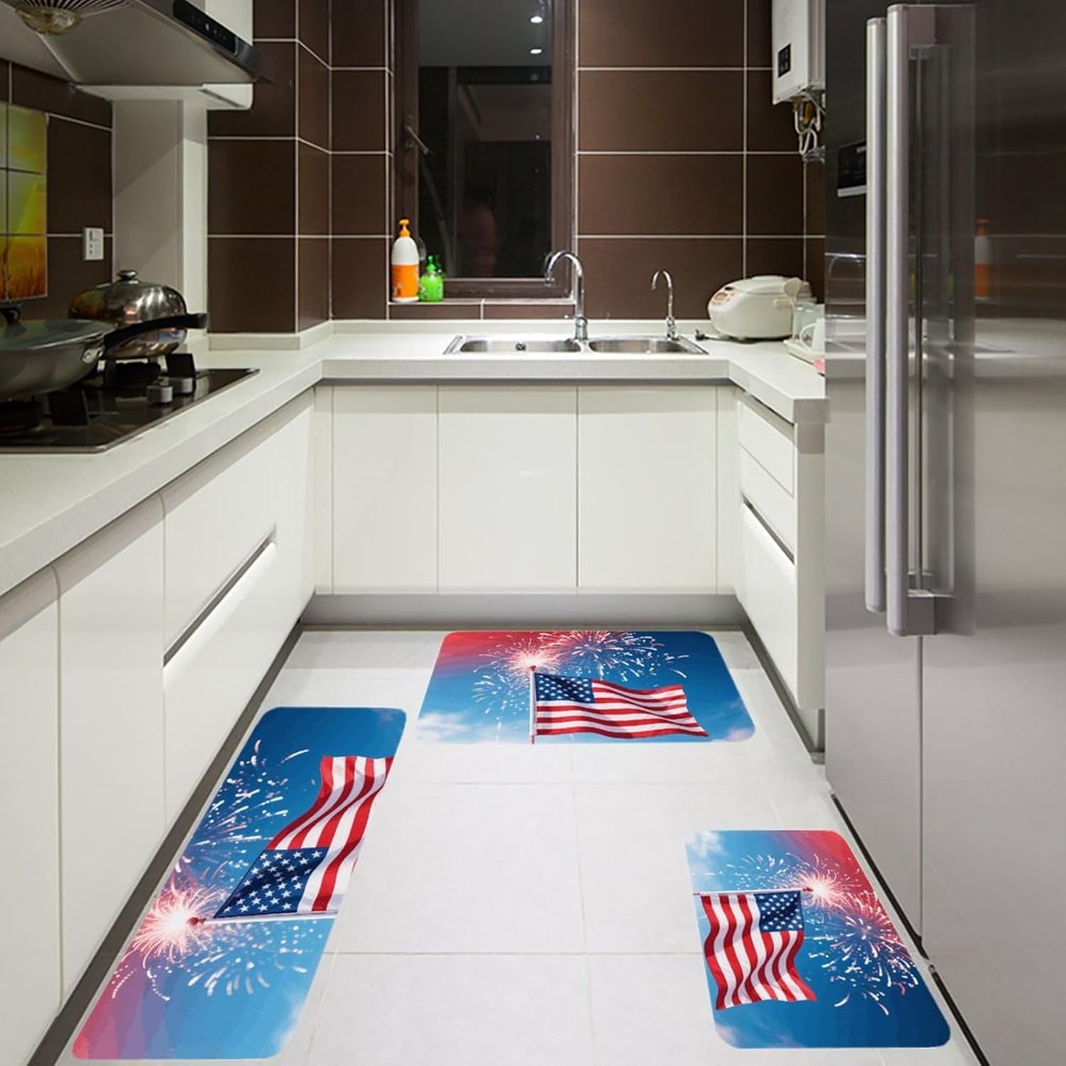 Fireworks Kitchen Mats for Floor 3 Pcs Kitchen Rugs