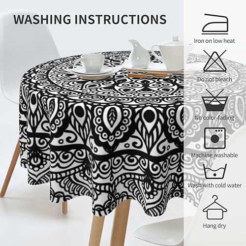 Miniatura 7 de YETTA YANG Mantel redondo con diseño de mandala blanco y negro, impermeable, para fiesta de pícnic, patio, fiesta, mantel circular de 60 pulgadas