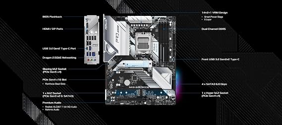 Asrock B650 Pro Rs, Am5, Atx, 4 Ddr5, 3 M.2, 4 Sata, Hdmi, Dp, Usb C