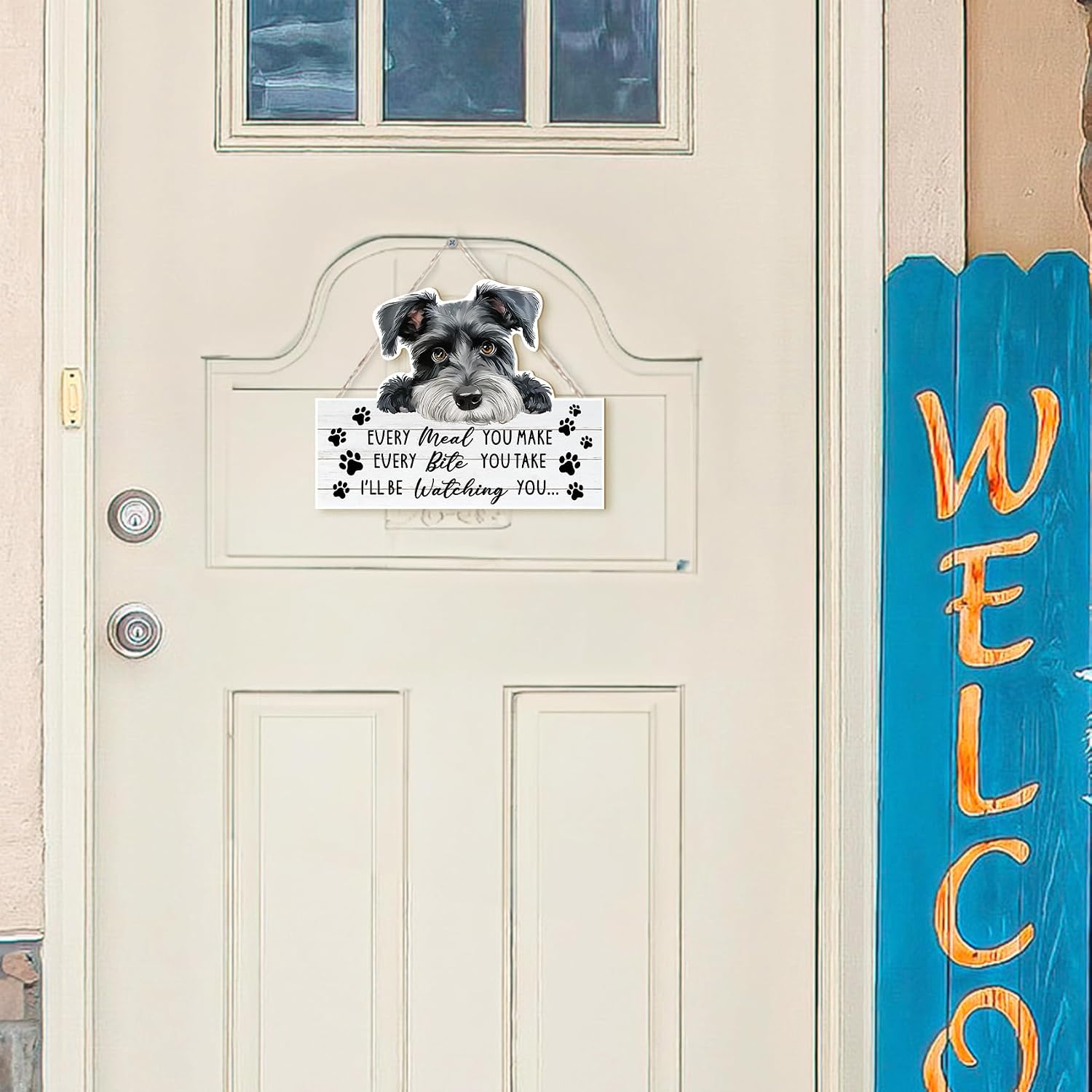 MOTERMATE Schnauzer Dog Sign Decor, Funny Dog Signs Front Porch Door Decor for Dog Room, Dogs Wall Hanging Decor, Every Meal You Make Every Bite You Take, Schnauzer Dog Gifts for Women Men, 8x10 Inch