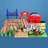 Jacootoys 80PCS Wooden Train Tracks Set Magnetic Trains Educational Construction Toy Wooden Car Tracks Vehicles for Kids 3+ Years Old Girls Boys - 6
