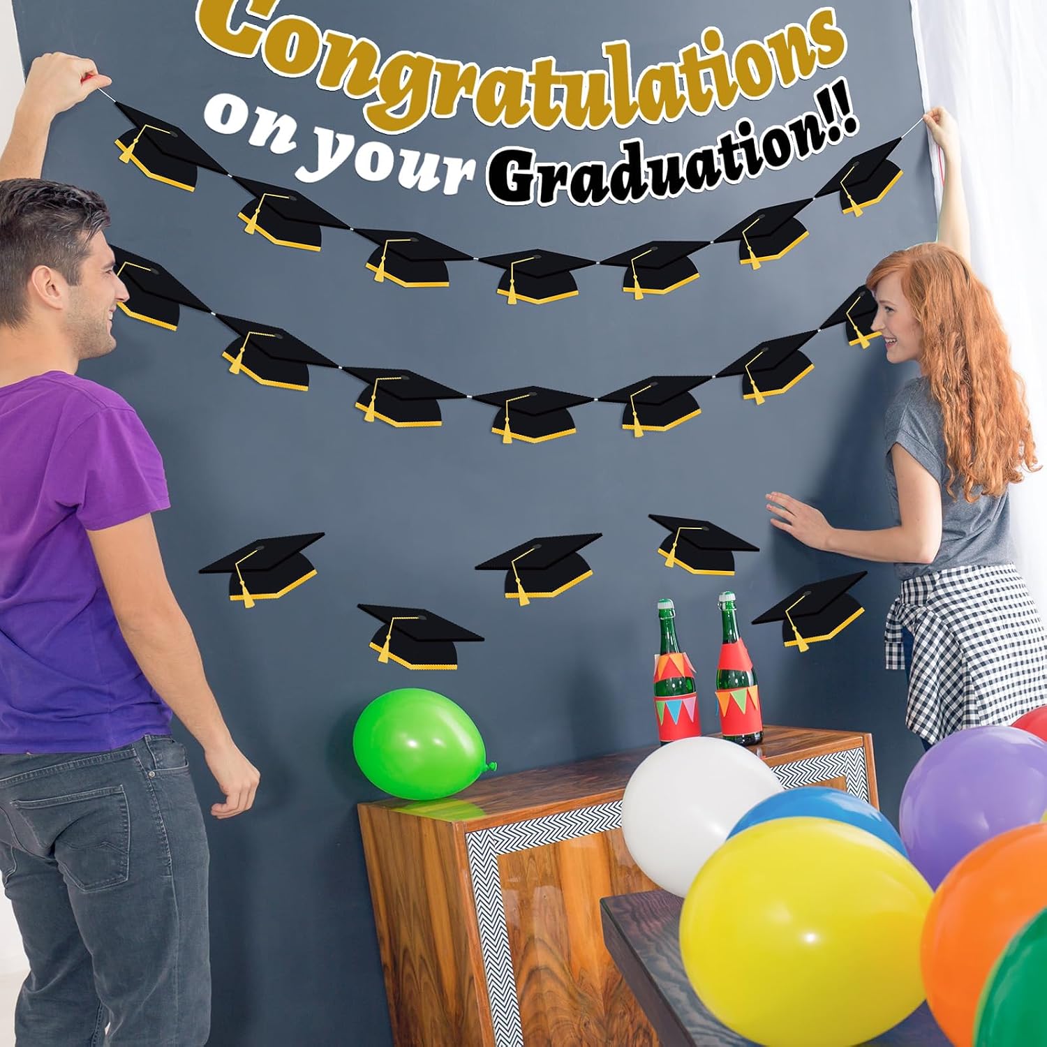Whaline 50 Pcs Graduation Hat Cutouts Black Grad Caps Tassel Cut-Outs 2026 Graduation Bulletin Board Decoration Classroom Name DIY Paper Cutting with 100 Pcs Glue Points for Graduates Party
