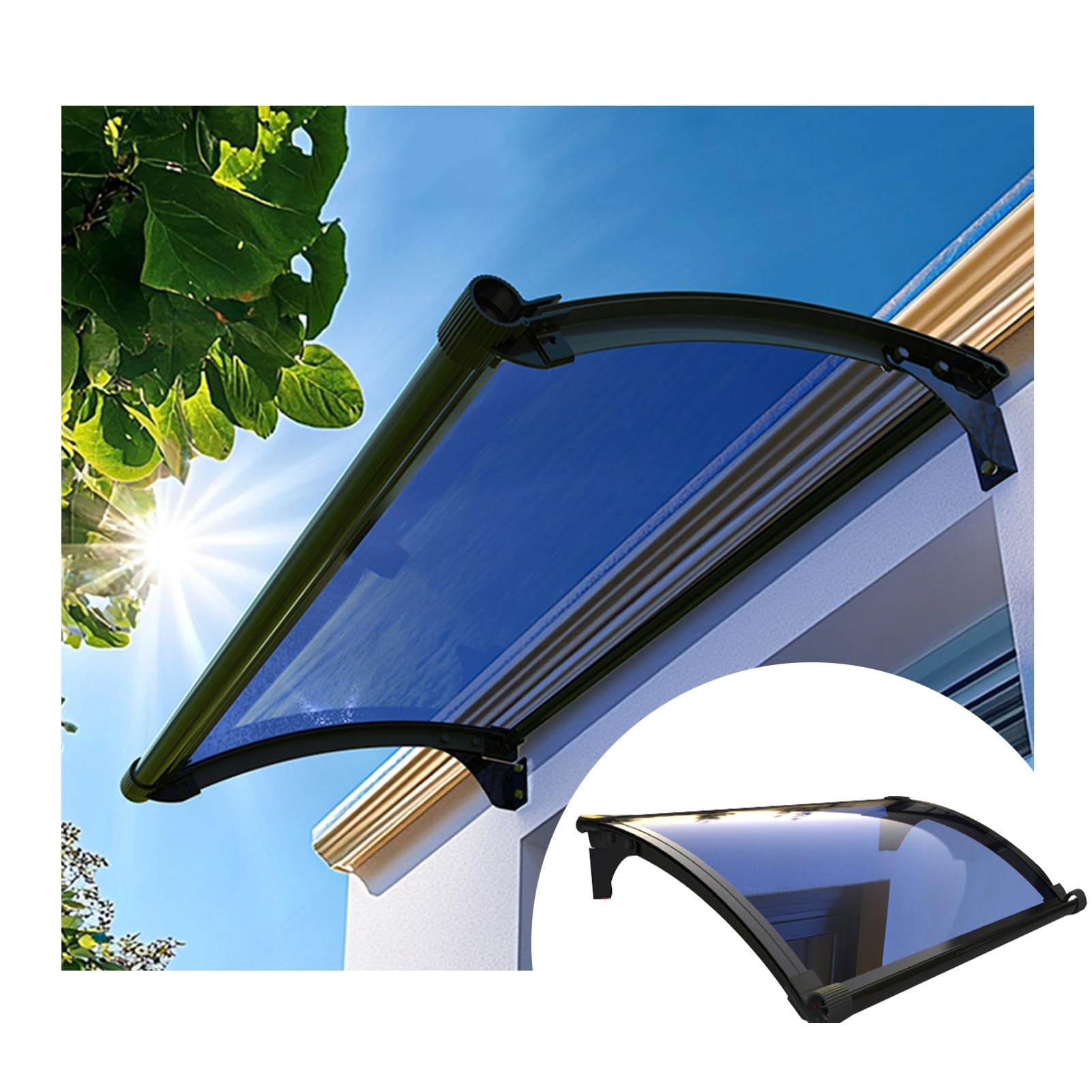 Auvent de porte contre les intempéries avec support en métal pour balcon