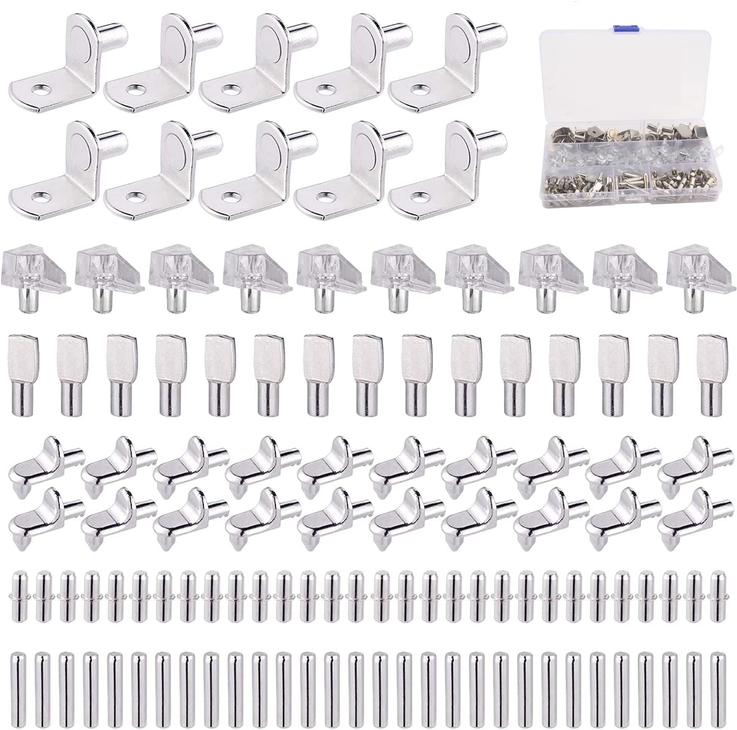 heedpeiur 120Pcs Shelf Support Pegs kit, 6 Styles Shelf Pins,Kitchen Cupboard Shelf Supports