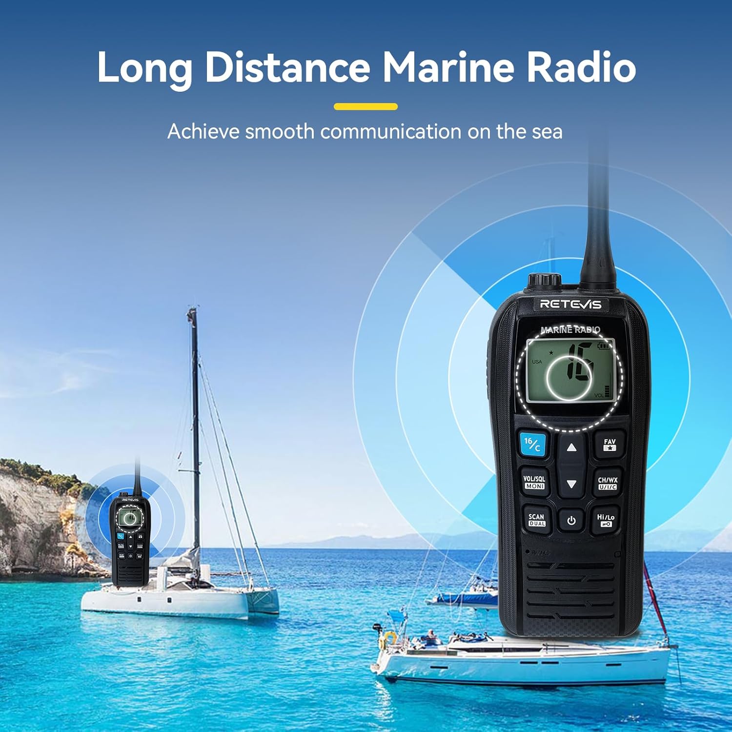 Retevis RM22 Waterproof Handheld Floating Radio (1 Pack) Bundle with 1-pin 3.5mm Shoulder Speaker Mic (1 Pack), USB Charging, NOAA, for Fishing