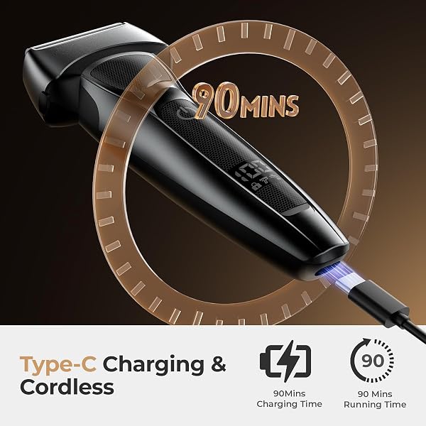 FNDNA Rechargeable Electric Razor for Men: Floating Foil Shavers with LED Display - Waterproof Wet Dry - 30° Precision Blades, Travel Lock - 5