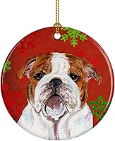 Vista 8 de Caroline's Treasures Dachshund copos de nieve rojos y verdes, adorno de cerámica de Navidad para colgar en el árbol de Navidad, decoración