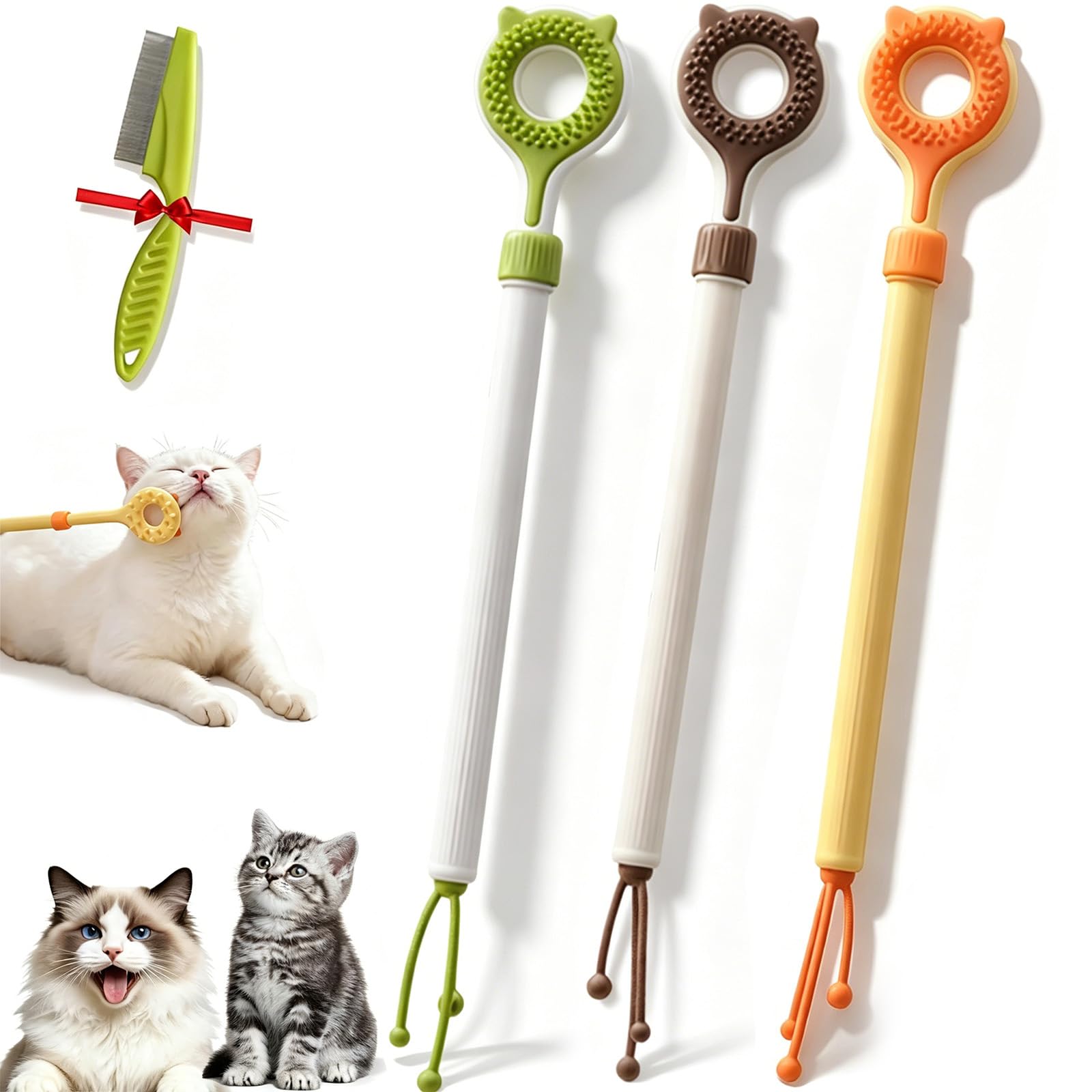 Extendable Cat Scratcher Wand for Playtime, Gropoming & Massage, Cat Grooming Scratcher Tool, Cats Scratching Brush with Extendable Telescopic Handle, for Home, Playtime, Relaxation (Mix)