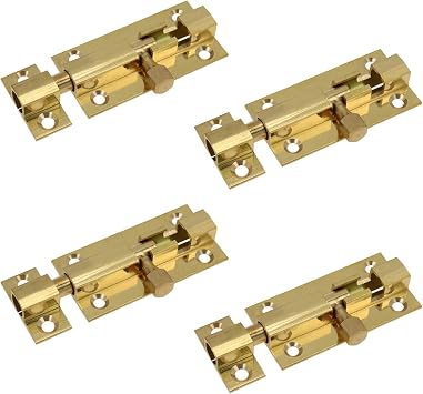 Quluxe 2 Inch Solid Cast Brass Barrel Bolt, Antique Brass Door Slide Latch Lock, Heavy Duty Gate Sliding Bolt Latch- Gold Pack of 4