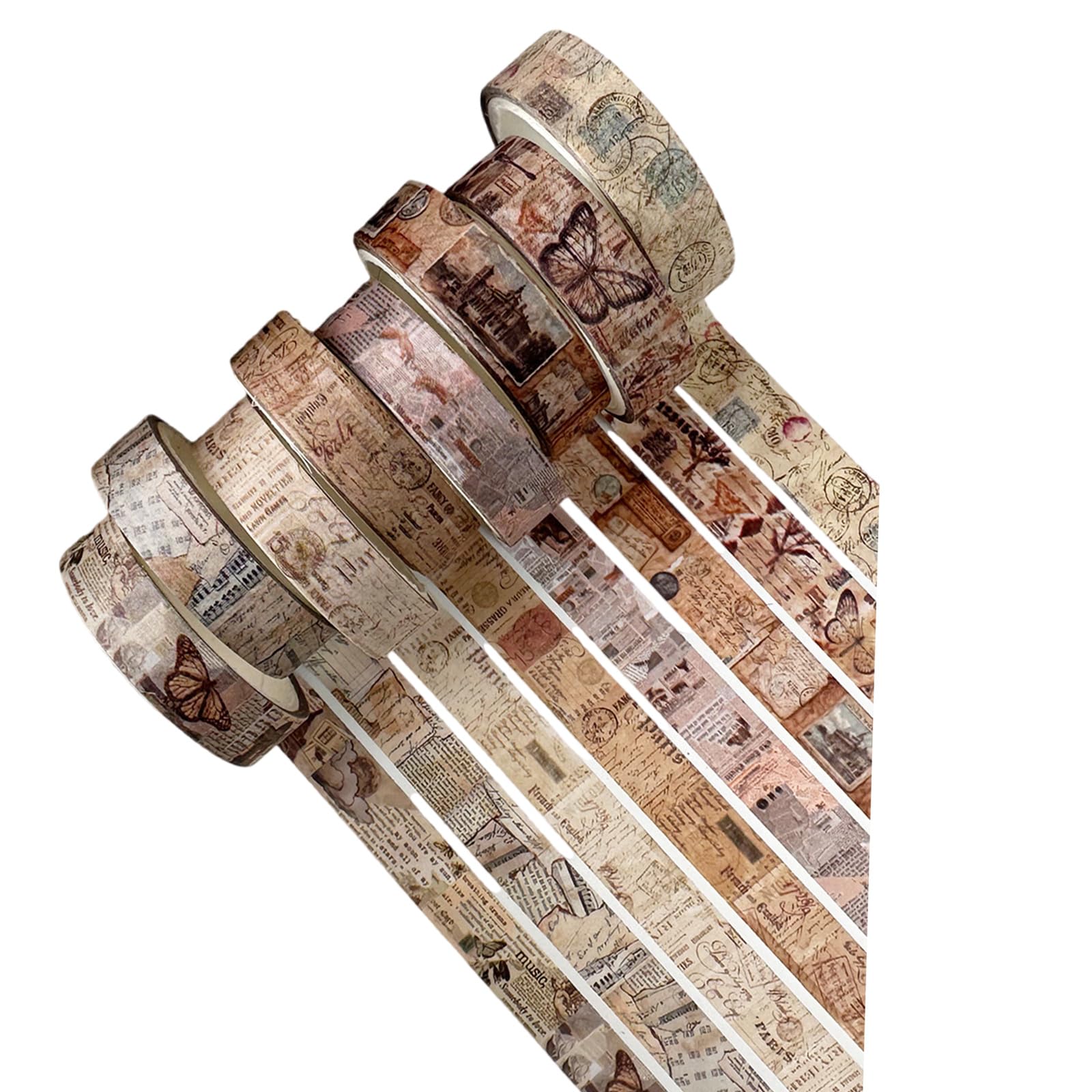 Jazuaiao 8Pcs Aesthetic Masking Tape Scrapbooking Background Tape Vintage Decorative for Notebook Journal Picture Frame Scrapbooking