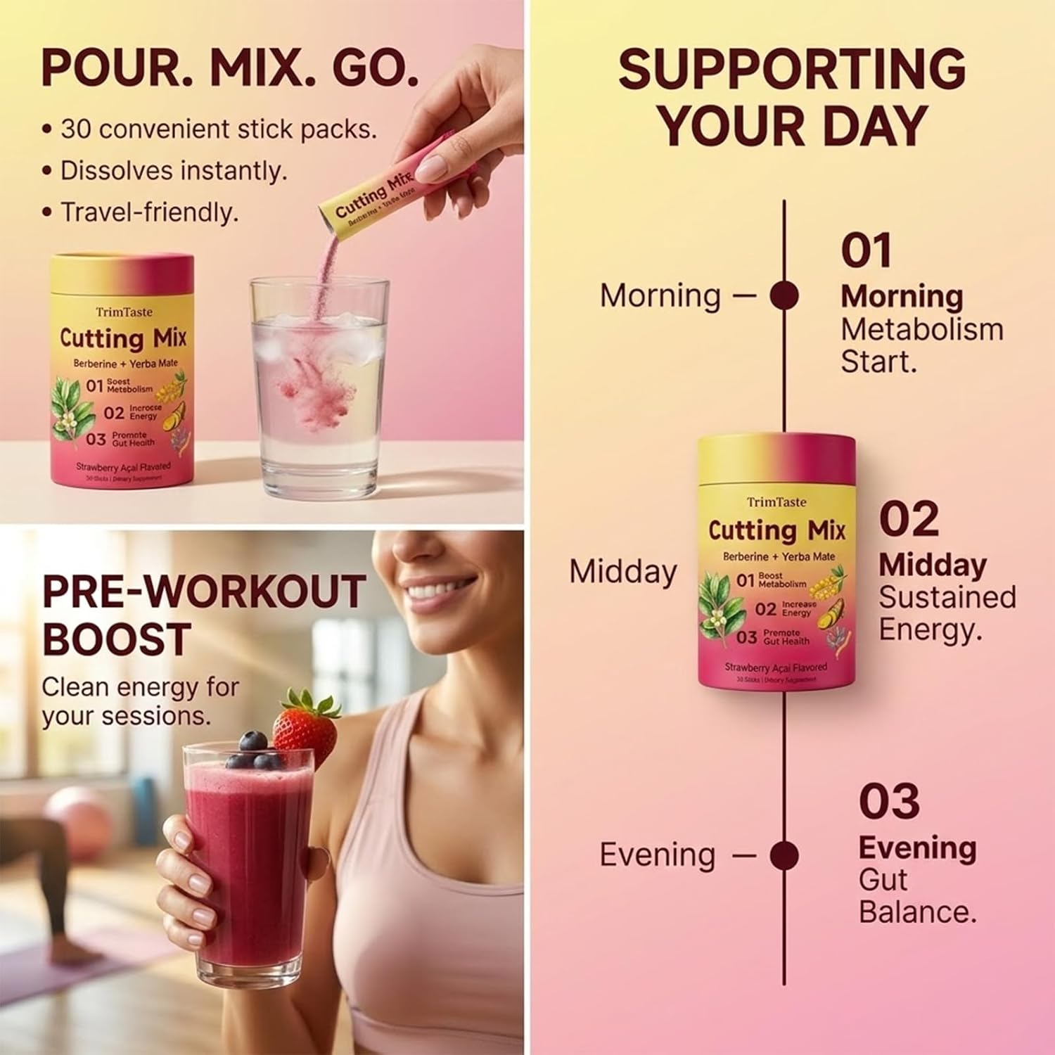 Trim Taste, Trimtaste Cutting Mix, Strawberry Açaí Flavor, 30 Servings
