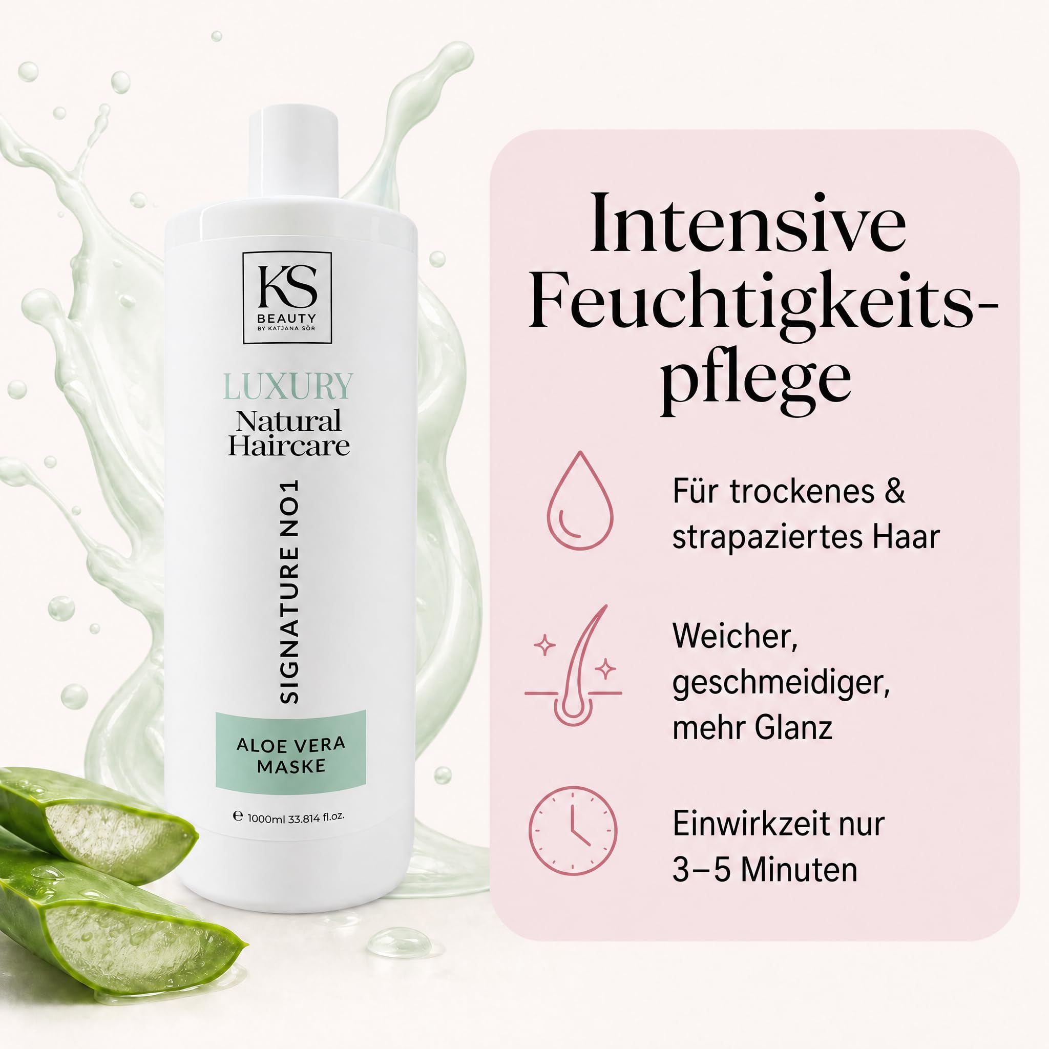 KS Beauty Aloe Vera Haarmaske 1000 ml, Haarkur mit Pumpspender | Intensive Feuchtigkeitspflege für trockenes Haar mit Arganöl & Panthenol – für geschmeidige, glänzende Längen und Spitzen