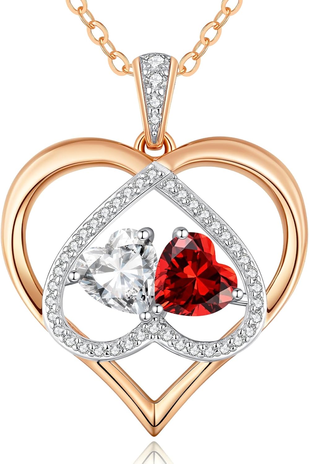 CDE Valentines Gifts for Women Rose Gold Double Birthstone Necklace for Women, Personalized Pendant Jewelry Mothers Day Birthday Gift for Mom Wife