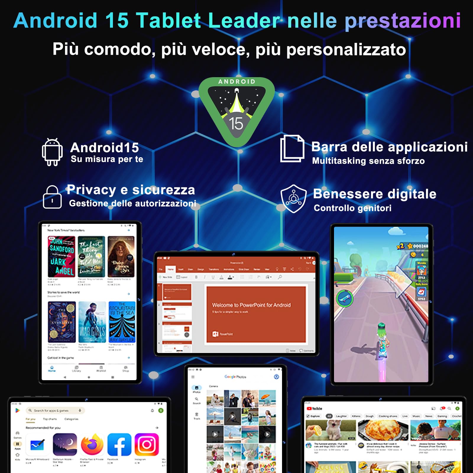 Biegedy 2026 ultimo Tablet 11 Pollici Android 15, 24GB RAM+256GB ROM (2TB TF), Tablets Gamini AI, WiFi 6, Octa-Core, 2.0 GHz 8000mAh, BT5.0, 13+5MP, Widevine L1 - Nero