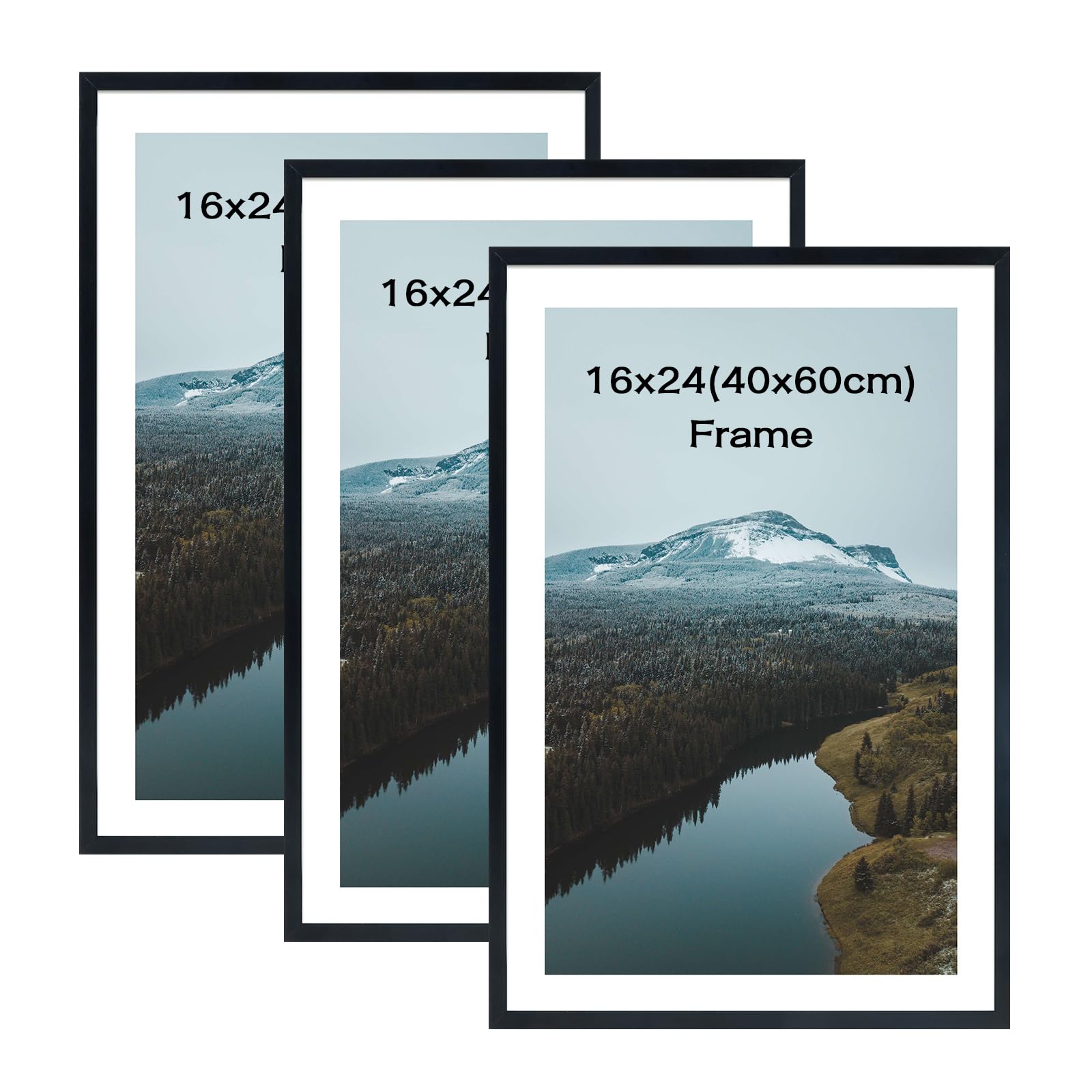 MMOWW Picture Frame 16x24 / 40x60cm with Acrylic Glass, Set of 3, Display Modern Decorative Frame, For Poster Frame, Photos, Puzzles, Freestanding and Wall Mountable (Black)