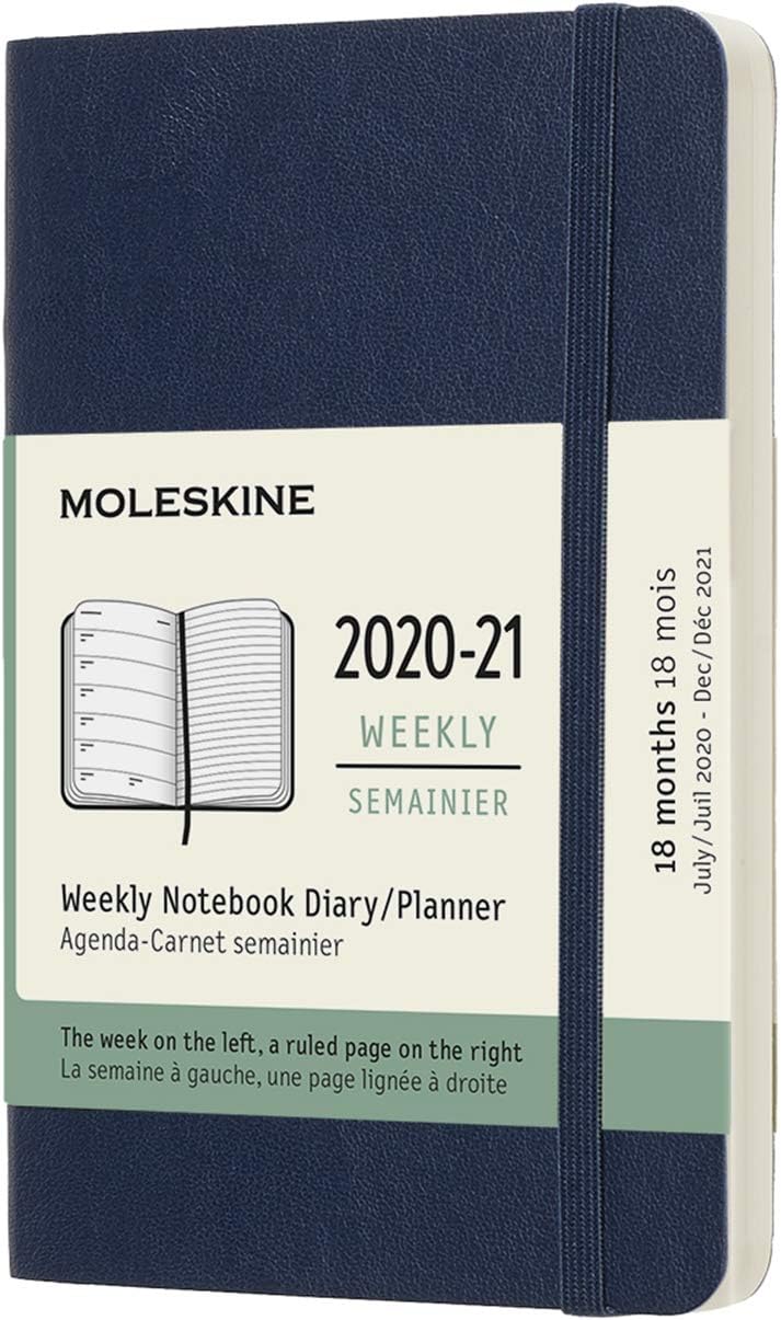 Moleskine 18 Month 2020-2021 Weekly Planner, Soft Cover, Pocket (3.5" x 5.5") Sapphire Blue