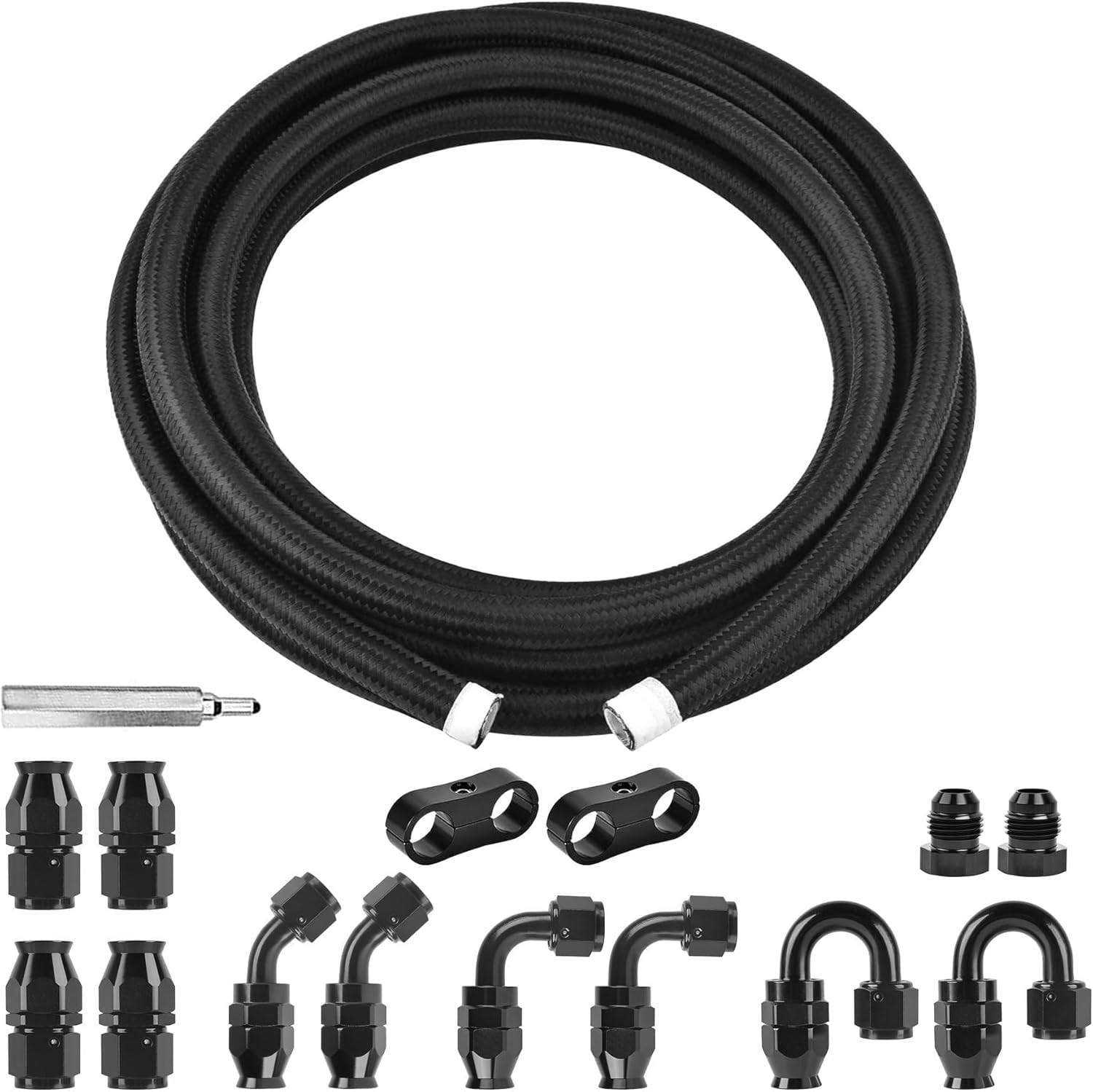 EVIL ENERGY 4AN PTFE Fuel Line Kit 16FT, AN4 E85 Braided PTFE Fuel Hose Line Kit Nylon Hose Black