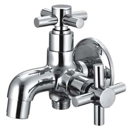 DRIZZLE Brass Corsa 2 in 1 Two Way Bib Cock/Bathroom Taps/Quarter Turn Tap/Foam Flow Tap (Silver, Chrome Finish)
