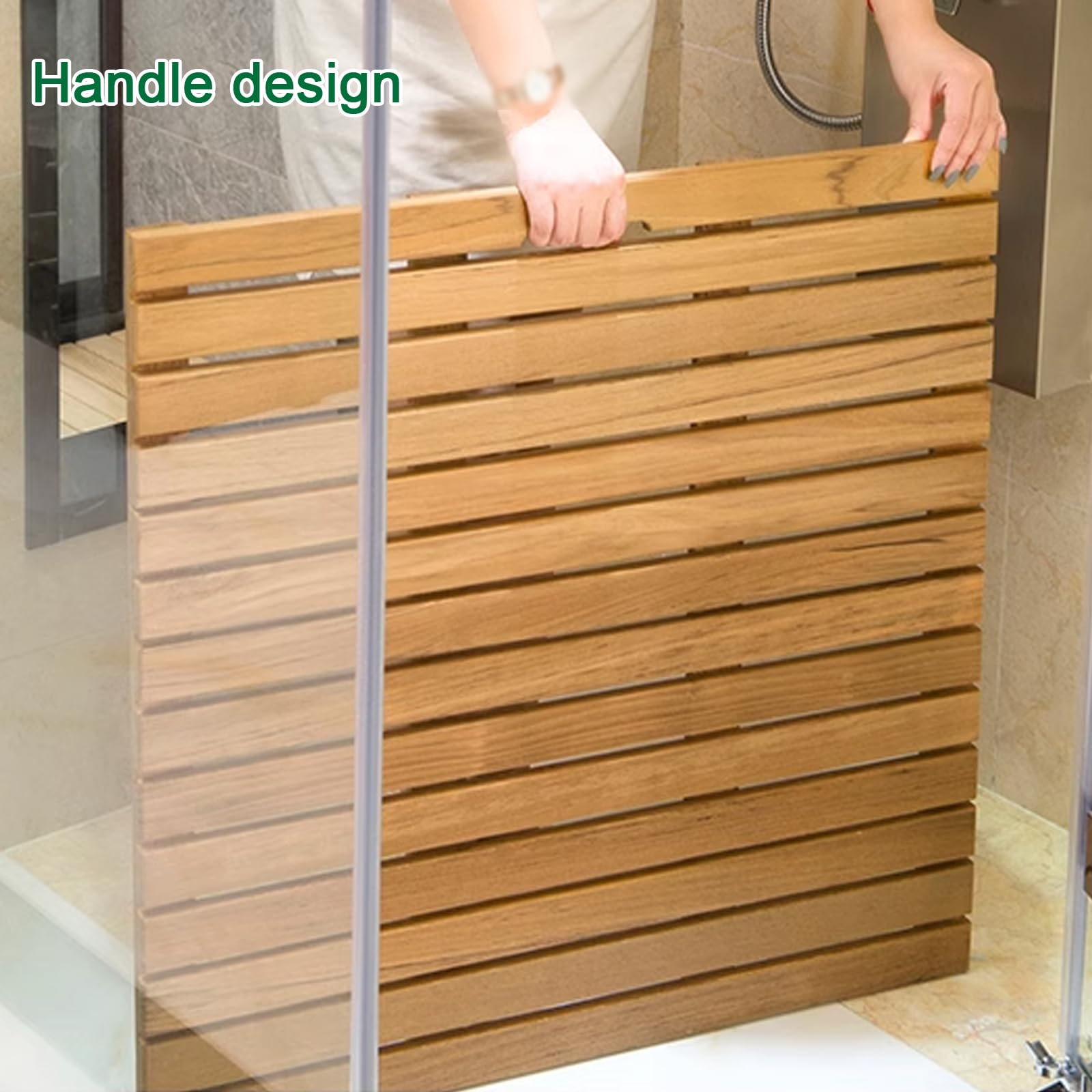 Tappetino da doccia in legno di teak, resistente, con manici, multiplo