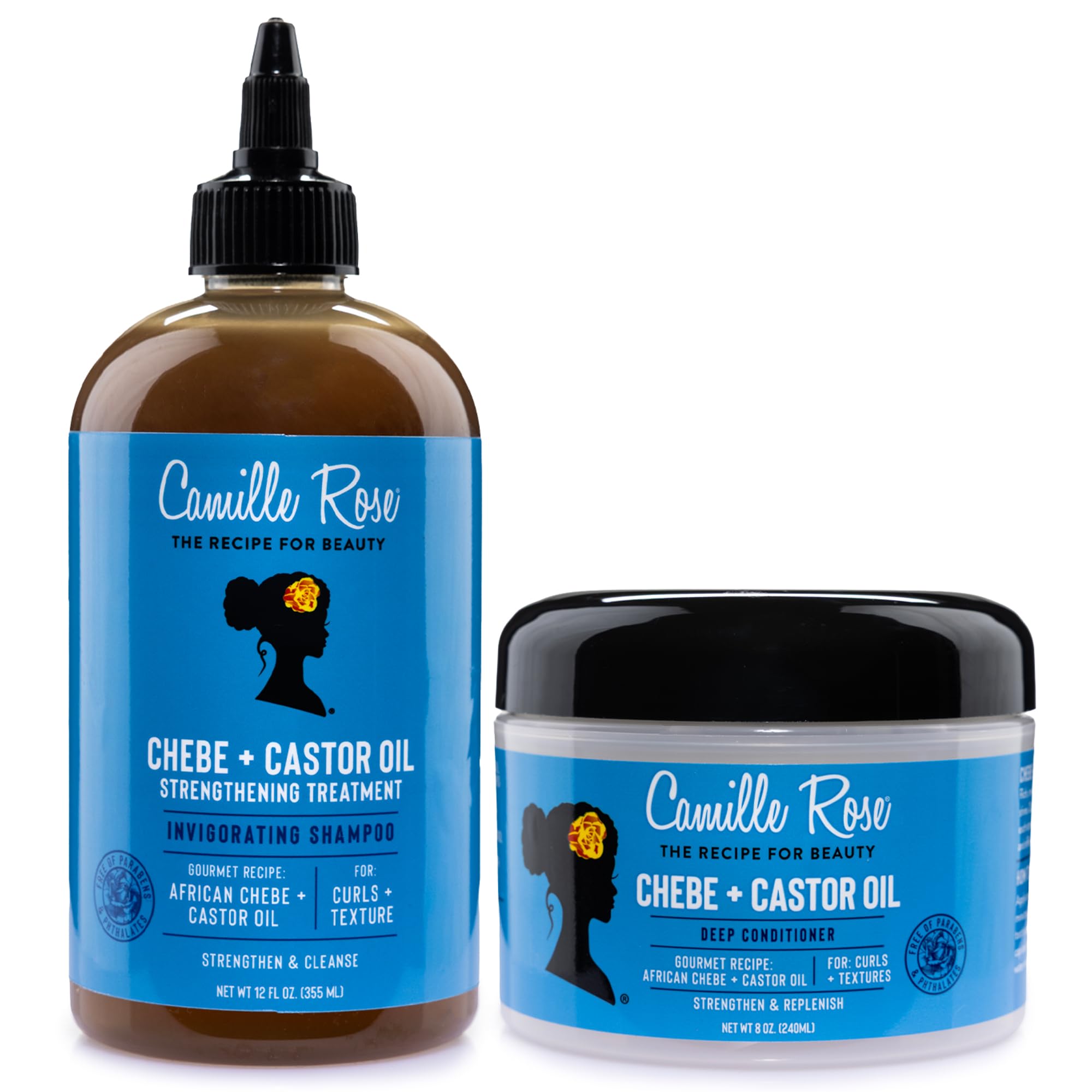 Camille Rose Shampoo and Conditioner Set, African Chebe + Castor Oil –Moisture Treatment for Dry, Damaged Hair, Curls & Textures