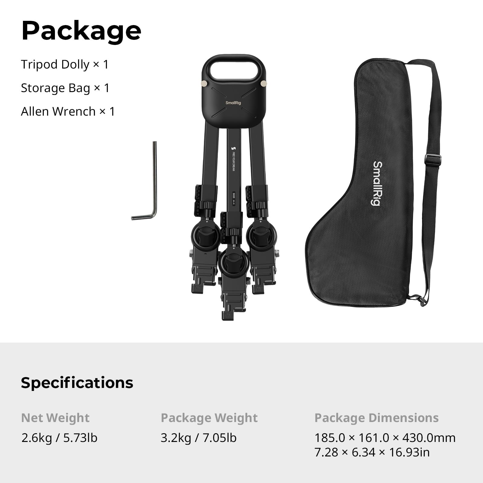 SMALLRIG Heavy Duty Tripod Dolly 5020B mit 3" Gummirädern, verstellbaren Beinen, Griff und Tragetasche für Filmen & Fotografieren
