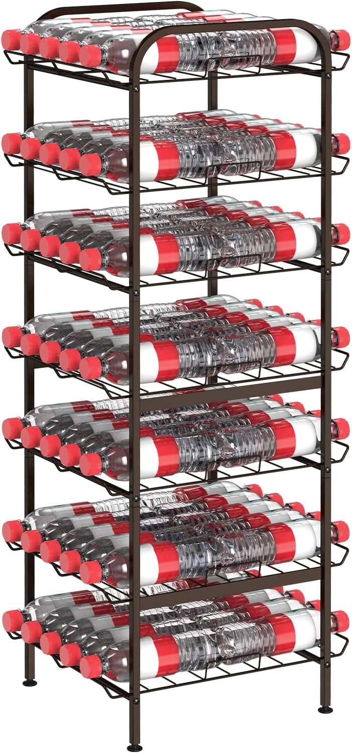 smusei 5 Tier Water Bottle Organizer Vertical Free Standing Storage Shelf Metal Beverage Rack Dispenser Large Capacity Bottled Water Holder Stand for Kitchen Party Pantry, Bronze