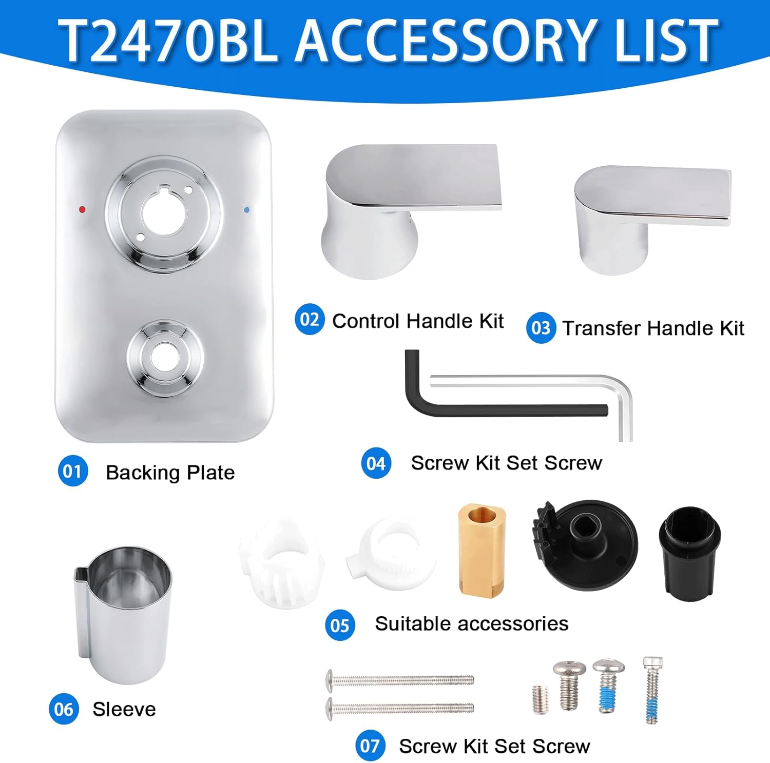 T2470 Chrome Shower Handle 3-Function Transfer Valve Shower Trim Kit, Compatible with Moen T2470 Genta LX Posi Temp Series, 2521, 2551, 2571, or 2581 Valve Required (Valve Not Included)