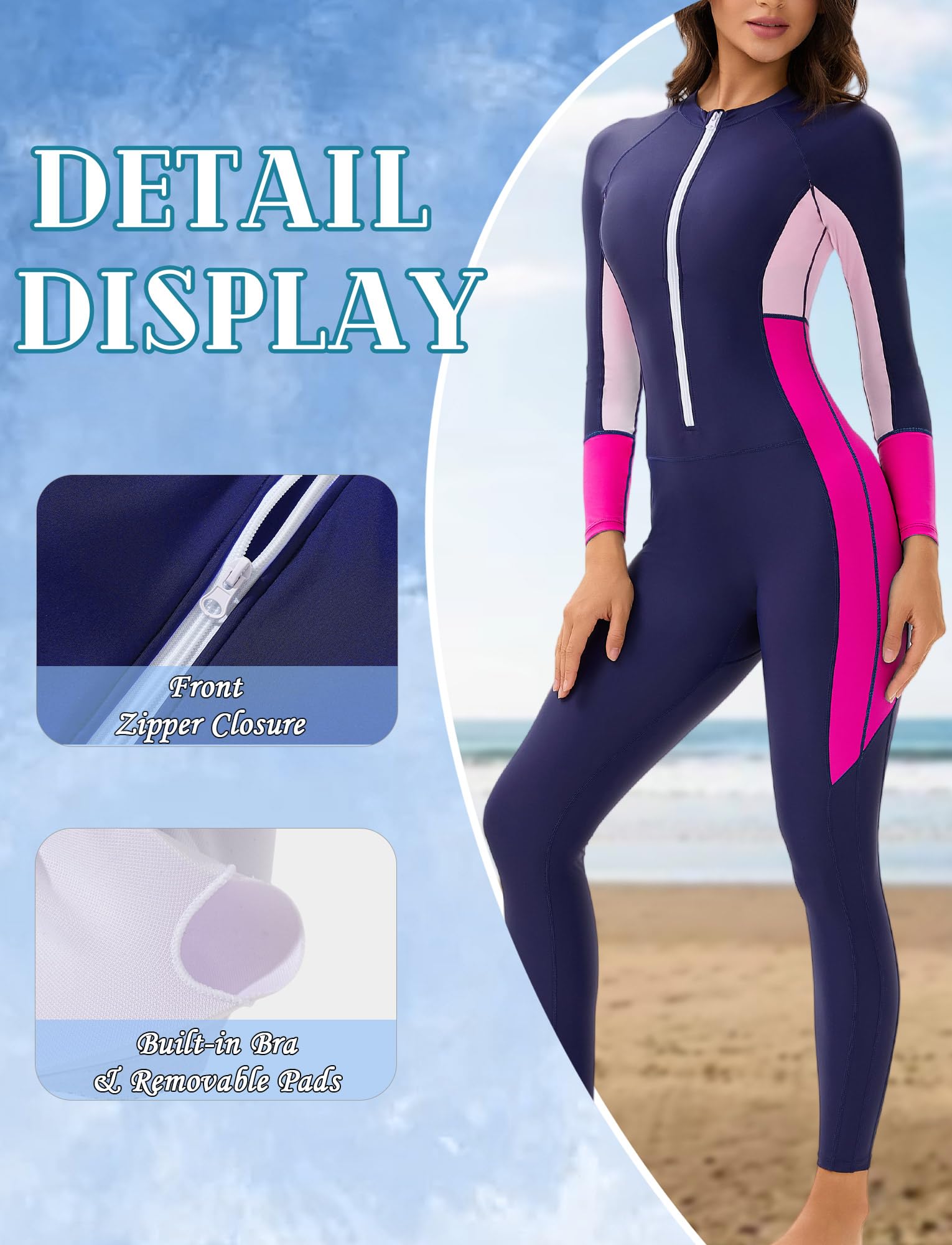 Maillot de Bain Integral Femme Rashguard Combinaison Femmes Maillot Une Pièce Sports Nautiques Surfing EU XS-3XL=Tag S-4XL